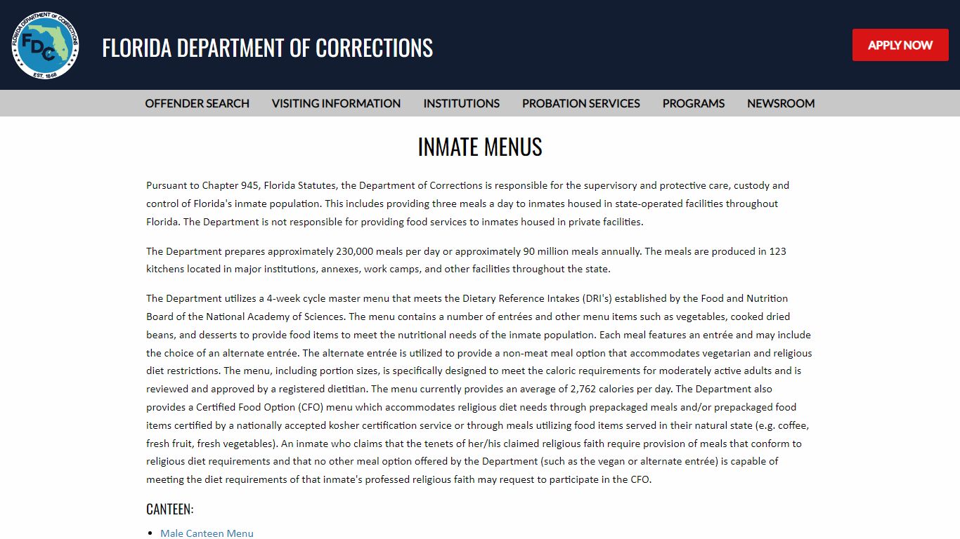 Inmate Menus - fdc.myflorida.com